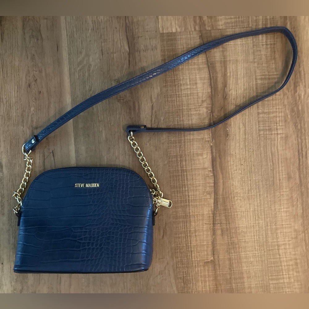 NWOT Steve Madden purse, blue mock croc
